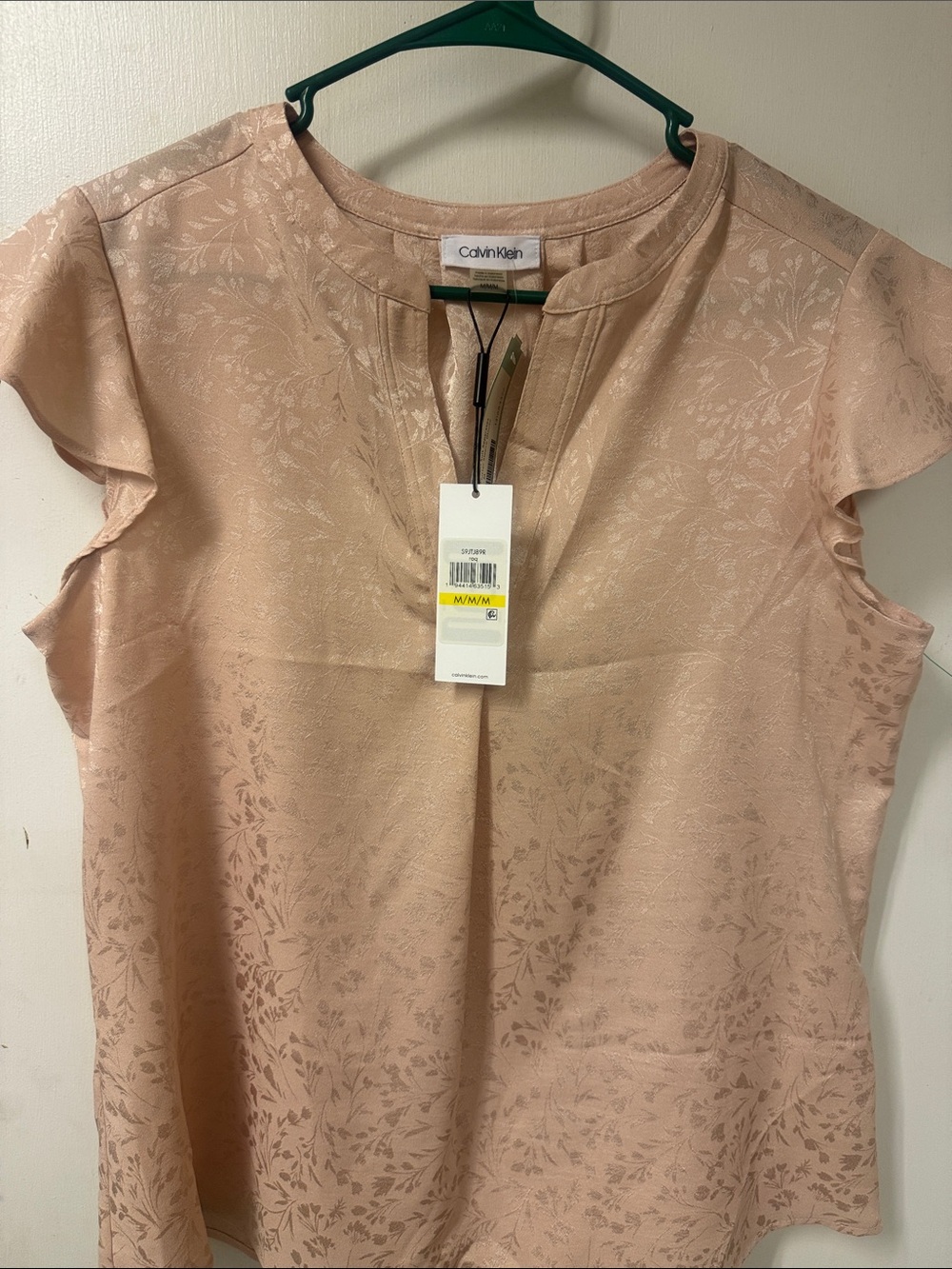 Calvin Klein Women's Dusty Blush Floral Jacquard Flutter Sleeve Top